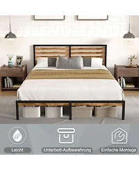 Streamdale Furniture Full Size Metal Platform Bed Frame with Wood Headboard and Under Bed Storage