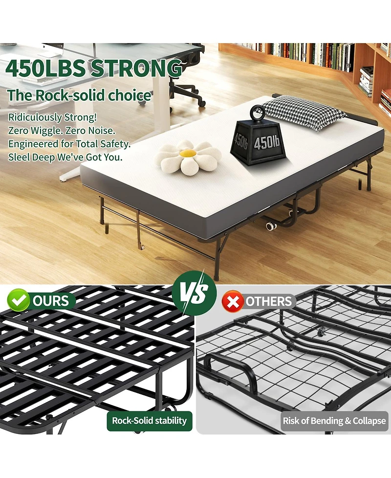 Streamdale Furniture 75"x46" Extra Long Folding Bed with 5" Memory Foam Mattress and Adjustable Head