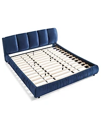 Streamdale Furniture King Size Upholstered Bed Frame with Segmented Velvet Headboard