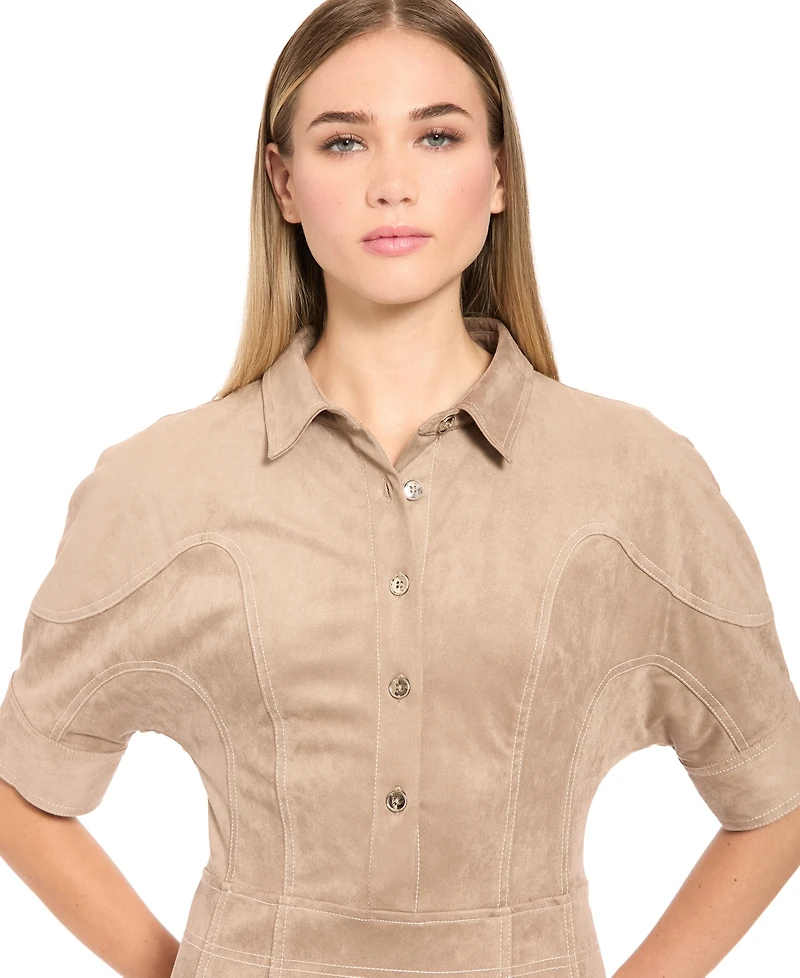 Luxely Women's Collared Button-Front Short-Sleeve Shirt Dress