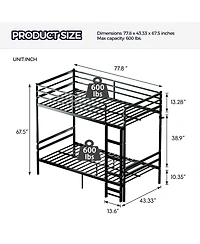Streamdale Furniture Over Twin Metal Bunk Bed with Flat Ladder