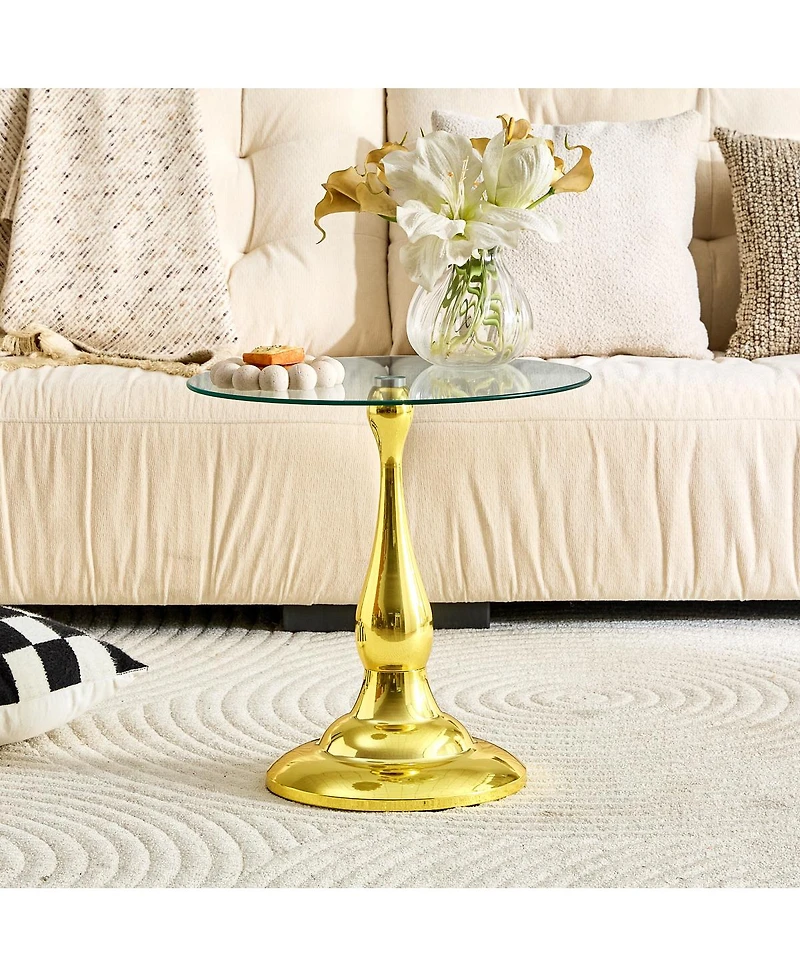 Streamdale Furniture Modern Round Metal Side Table with Glass Top, 19.6" Diameter