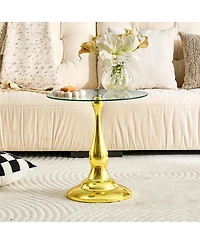 Streamdale Furniture Modern Round Metal Side Table with Glass Top, 19.6" Diameter