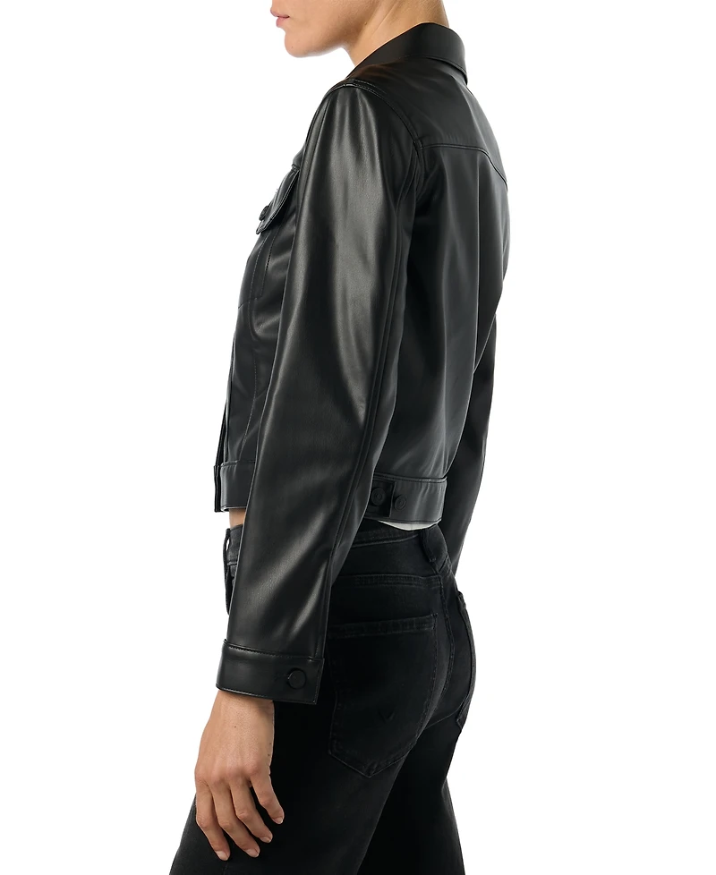 Hudson Jeans Women's Collared Neck Leather Cropped Jacket