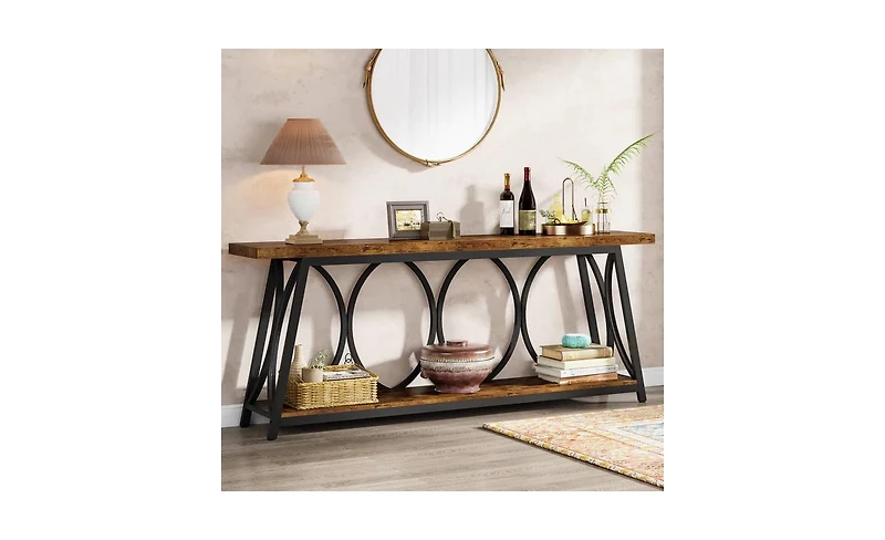 Slickblue 70.9" Industrial Console Table with 2-Tier Shelves