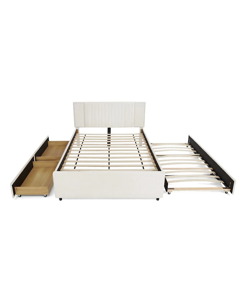 Streamdale Furniture Queen Size Channel Tufted Upholstered Bed with Storage Drawers and Trundle