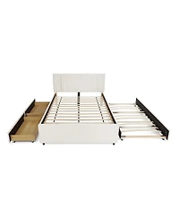 Streamdale Furniture Queen Size Channel Tufted Upholstered Bed with Storage Drawers and Trundle