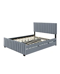 Streamdale Furniture Queen Size Velvet Upholstered Platform Bed with Twin Xl Size Trundle