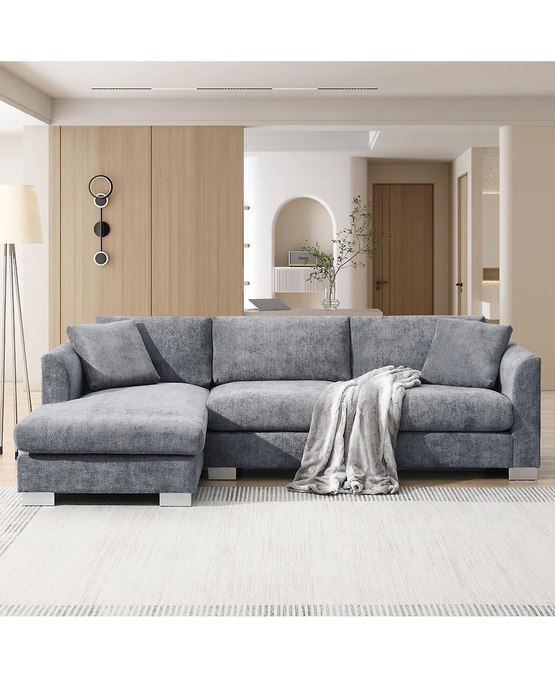 Streamdale Furniture 96" Modern L-Shaped Chenille Sectional Sofa with 2 Pillows