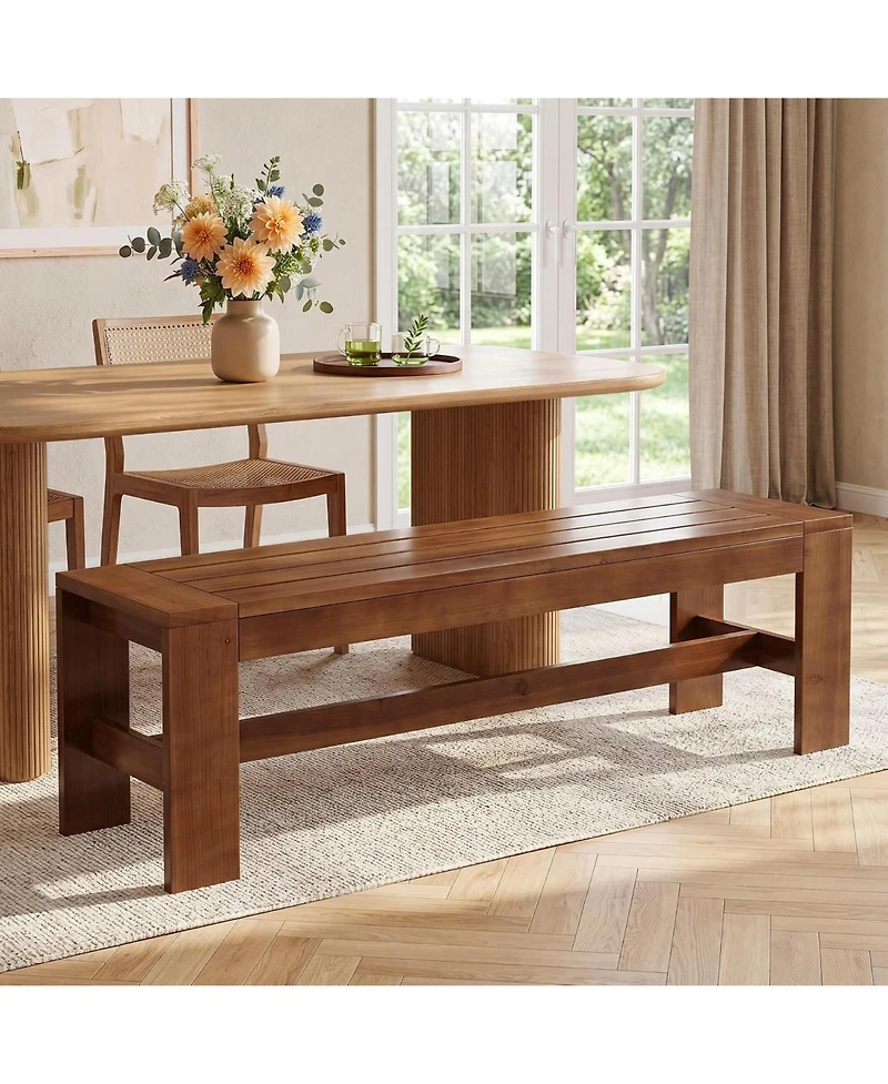 Tribesigns 55'' Solid Wood Dining Bench, Farmhouse Kitchen Table Bench for Dining Room | Long Wood Bench, Farmhouse Dining Table Bench
