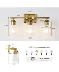 Tribesigns 3 Bathroom Vanity Light Fixture, Adjustable Modern Wall Sconce with Ribbed Glass Shades, Brass Vanity Lighting, E26 Base
