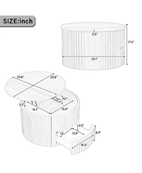 Streamdale Furniture Round Fluted Wood Lift Top Coffee Table with Hidden Storage