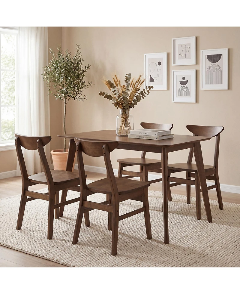 Gymax 5 Piece Solid Wood Dining Table Set Mid Century Kitchen Table and Chairs Set for 4