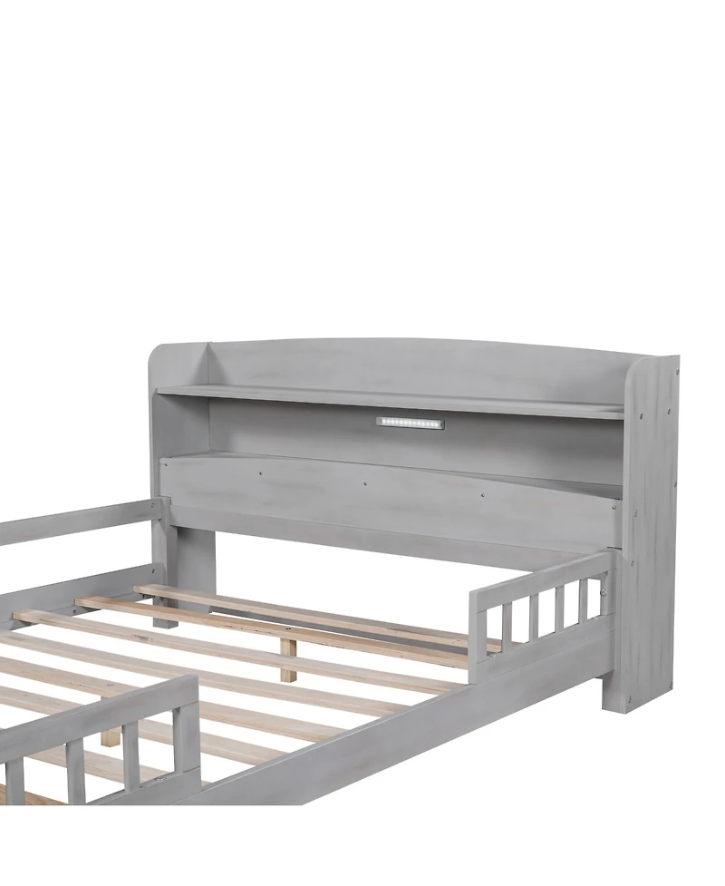 Sailvan Wood Platform Bed Frame with Led Light Storage Headboard Antique