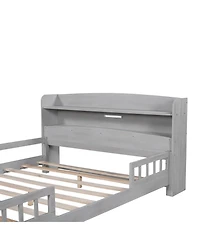 Sailvan Wood Platform Bed Frame with Led Light Storage Headboard Antique