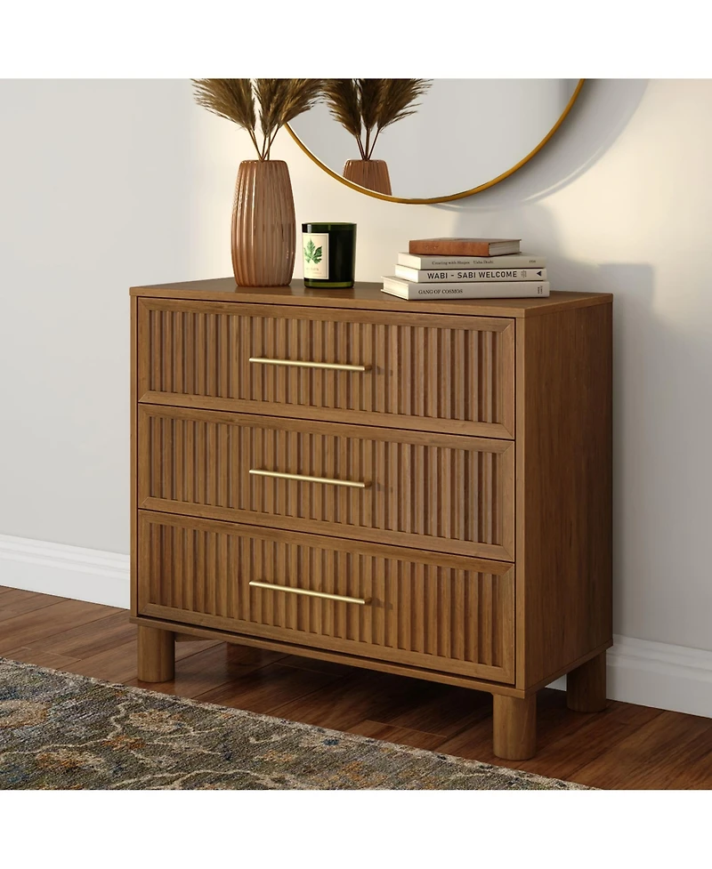 Plank+Beam Sera Fluted 3 Drawer Dresser with Brass Handle