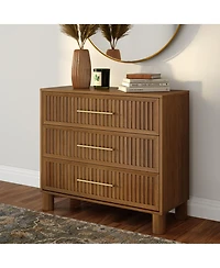 Plank+Beam Sera Fluted 3 Drawer Dresser with Brass Handle