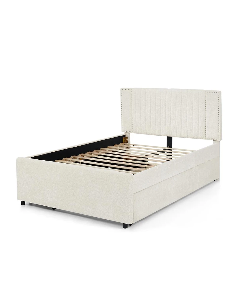 Streamdale Furniture Chenille Vertical Channel Tufted Storage Bed with Trundle