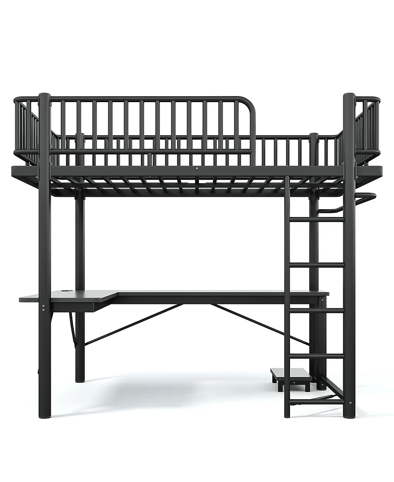Streamdale Furniture Loft Bed with L-Shaped Desk, Led Lights, and Charging Station