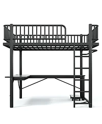 Streamdale Furniture Loft Bed with L-Shaped Desk, Led Lights, and Charging Station