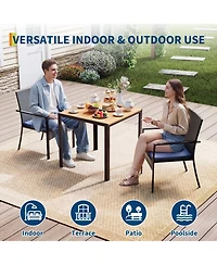 homfan 3-Piece Patio Dining Set with Square Table, 2 Chairs, Umbrella Hole and Cushions, Pe Wicker Outdoor Furniture for Backyard, Garden or Poolside