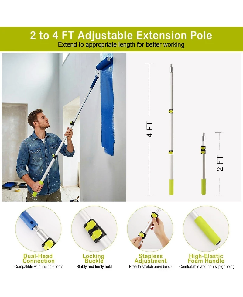 Xdovet Paint Roller Kit Extension Pole Brushes Tape Drop Cloth