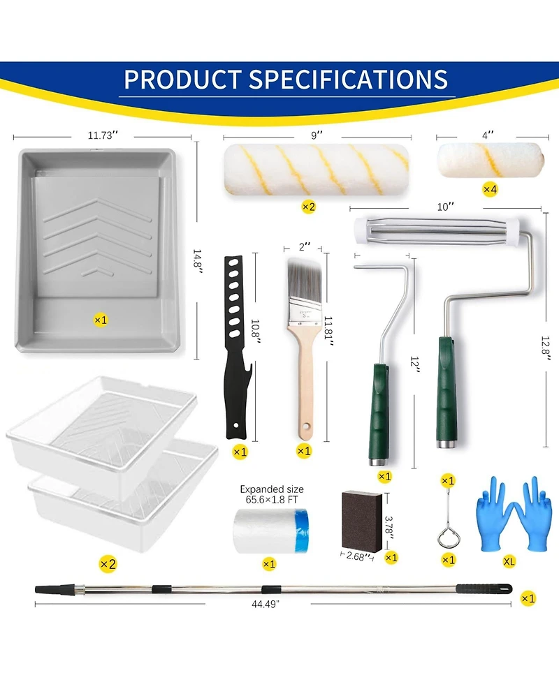 Xdovet 9-inch and 4-inch Roller and Extension Pole Set for Walls and Ceilings