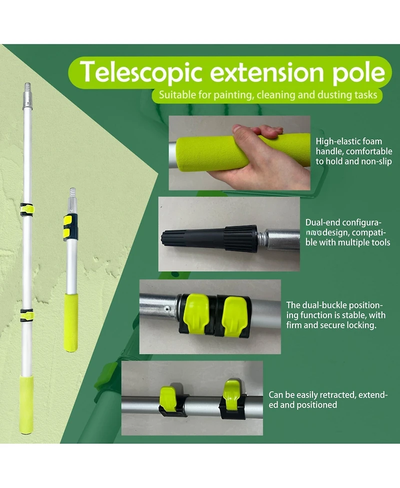 Xdovet Paint Roller Kit Extension Pole 28 Set 2-4 Feet 4"9" Brushes Latex Oil Stains