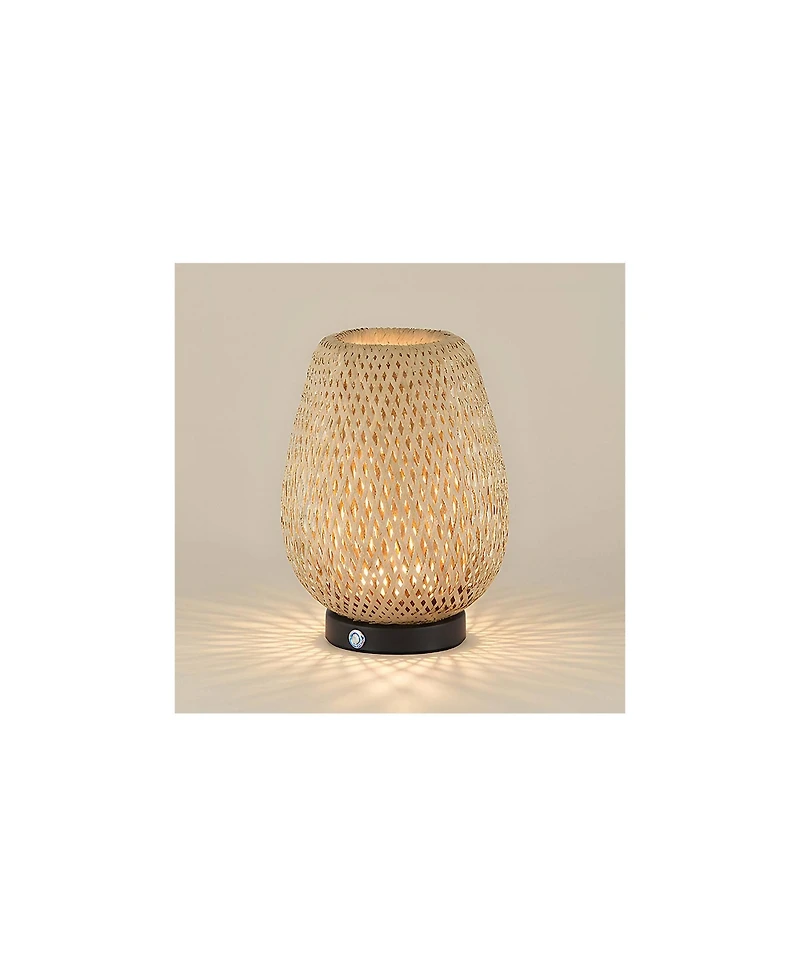 360 Lighting Beliz 12" High Small Farmhouse Rustic Accent Table Lamp Rattan 3-Way Cordless Finish Living Room