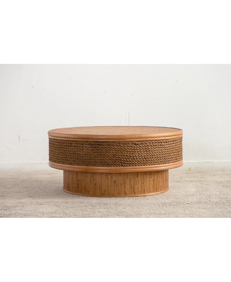 Streamdale Furniture 31.5" Round Retro Rattan Coffee Table with Flip-Top Storage
