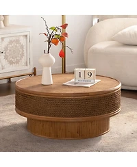 Streamdale Furniture 31.5" Round Retro Rattan Coffee Table with Flip-Top Storage