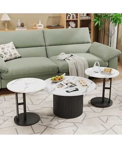 Streamdale Furniture 3-Piece Modern Nesting Coffee Table Set with Faux Marble Top and Metal Legs