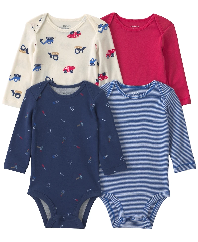 Carter's Baby Boys' Construction Round Neck Bodysuits, 4-Pack