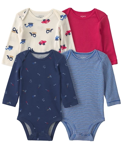 Carter's Baby Boys' Construction Round Neck Bodysuits, 4-Pack