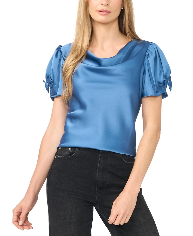 CeCe Women's Cowl Neck Bubble Short Sleeves Top