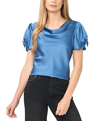 CeCe Women's Cowl Neck Bubble Short Sleeves Top
