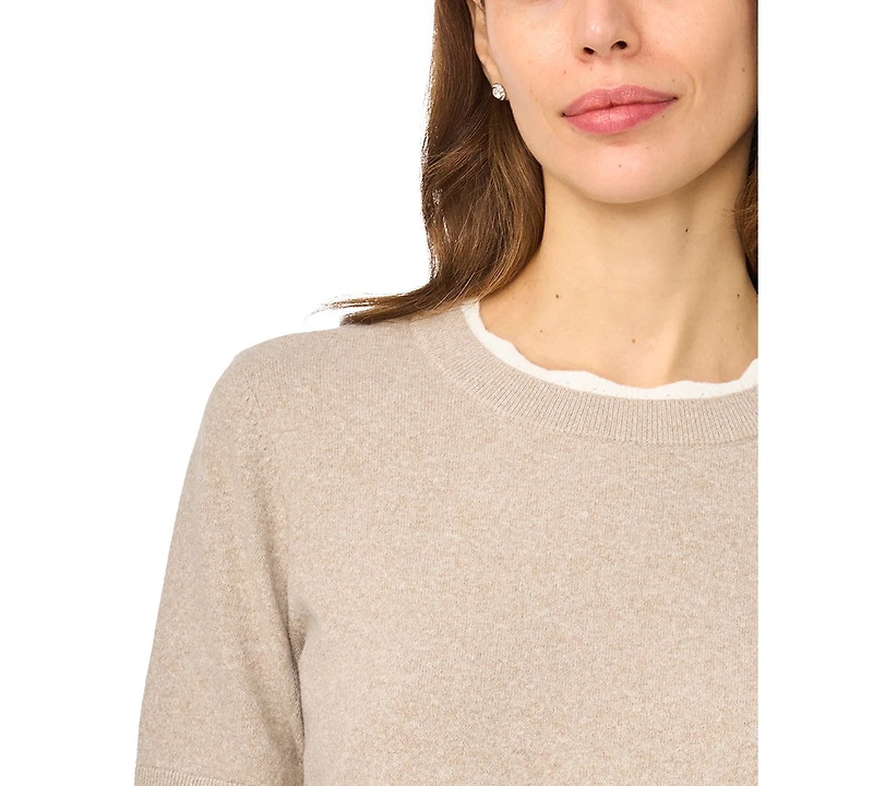 CeCe Women's Lace-Trim Crewneck Short-Sleeve Sweater