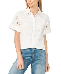 CeCe Women's Collared Button-Front Short-Sleeve Shirt