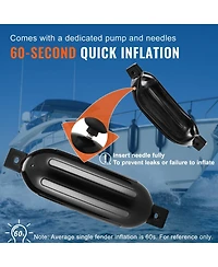 Mountaintop Boat Fenders, Inflatable Ribbed Docking Bumper, Center Holes, Air Pump, 4 Needles, 4 Ropes and Storage Bag for Marine Boats