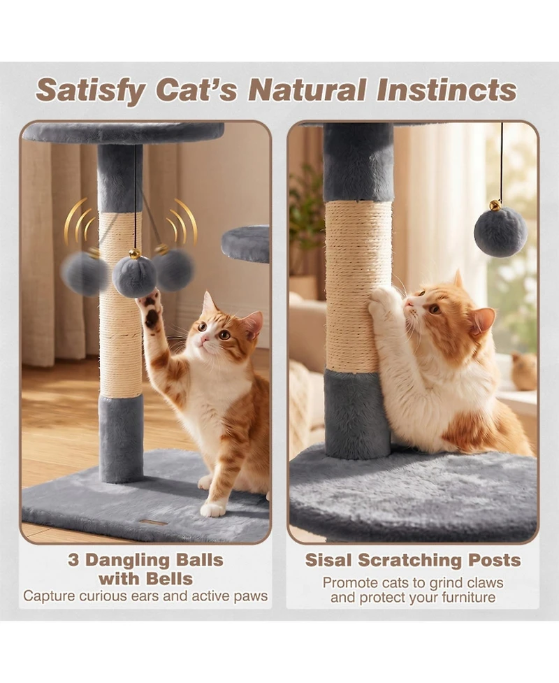 Hongge Six-Tier Floor to Ceiling Cat Tree with Rotatable Plush Bed