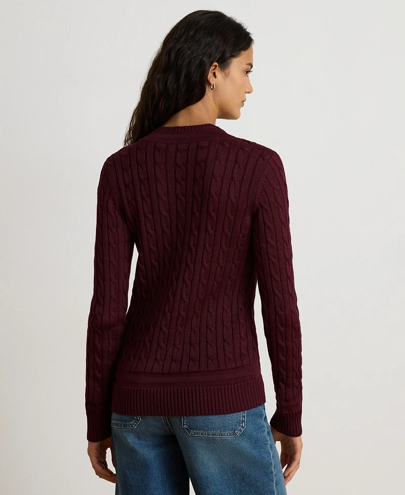 Lauren Ralph Women's Long-Sleeve V-Neck Cable Knit Sweater