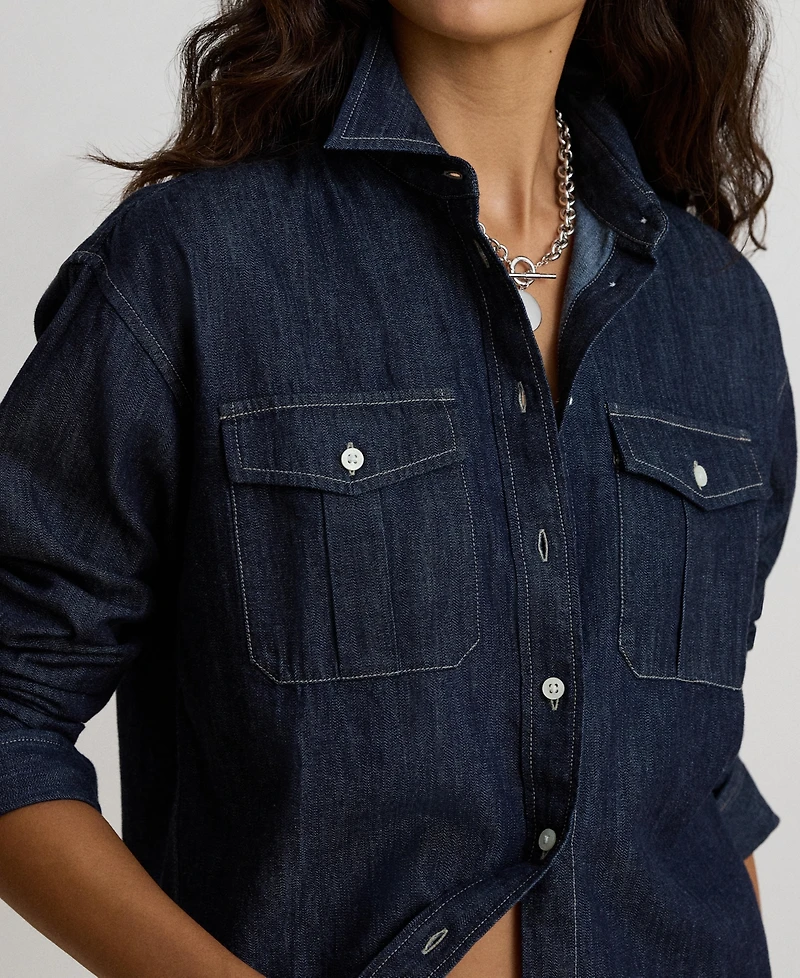 Lauren Ralph Women's Long-Sleeve Point Collar Denim Shirt