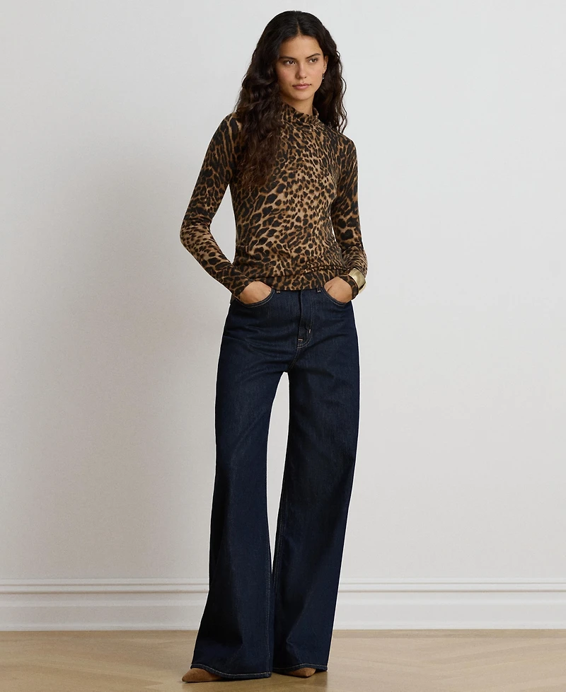 Lauren Ralph Women's Ocelot Print Long-Sleeve Mock Neck Top