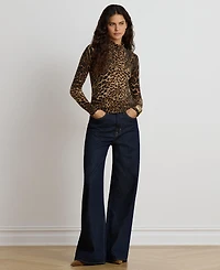 Lauren Ralph Women's Ocelot Print Long-Sleeve Mock Neck Top
