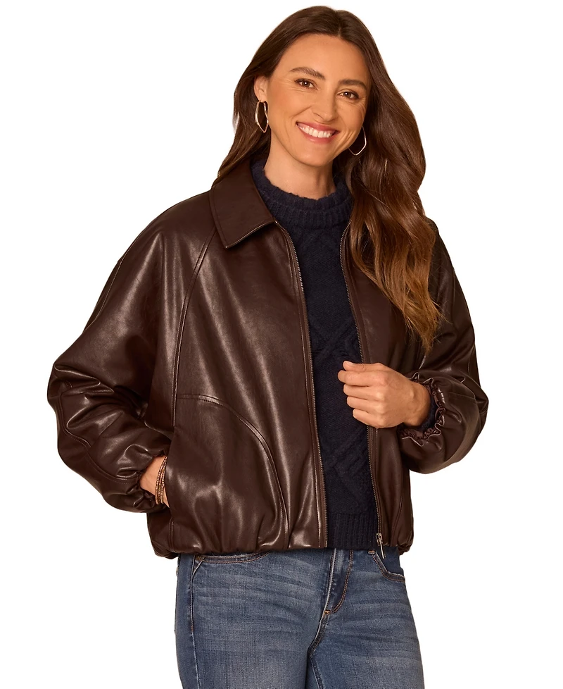 Democracy Petite Raglan Sleeve Bomber Jacket