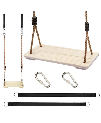 Piscifun Adjustable Nylon Rope Wooden Swing Seat With Hanging Tree Straps For Patio Yard Porch