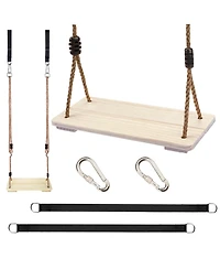Piscifun Adjustable Nylon Rope Wooden Swing Seat With Hanging Tree Straps For Patio Yard Porch