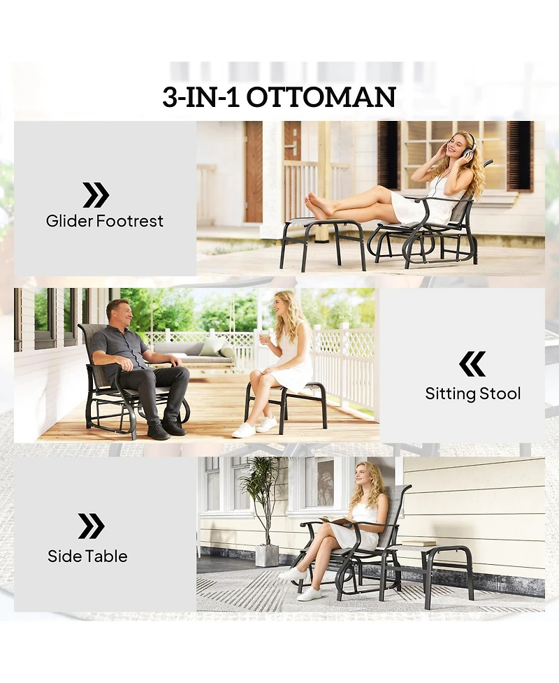 Outsunny Outdoor Glider with Ottoman, High Back Patio Glider Set