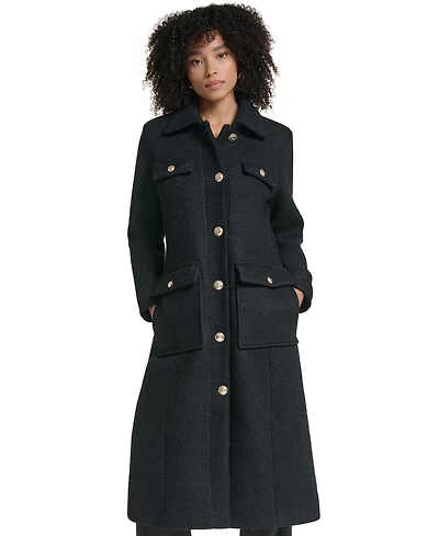 Karl Lagerfeld Paris Women's Button Front Contrast Coat