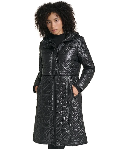 Karl Lagerfeld Paris Women's Hooded Anorak Star Quilted Coat